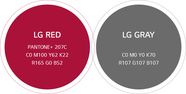 LG RED PANTONE+ 207C C0 M100 Y62 K22 R165 G0 B52, LG GRAY C0 M0 Y0 K70 R107 G107 B107
